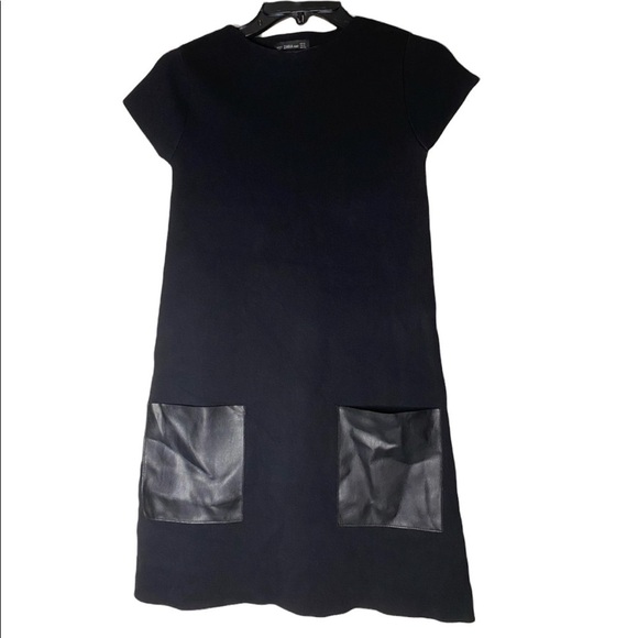Zara Knit Black Dress with Faux Leather Pockets - Picture 1 of 6